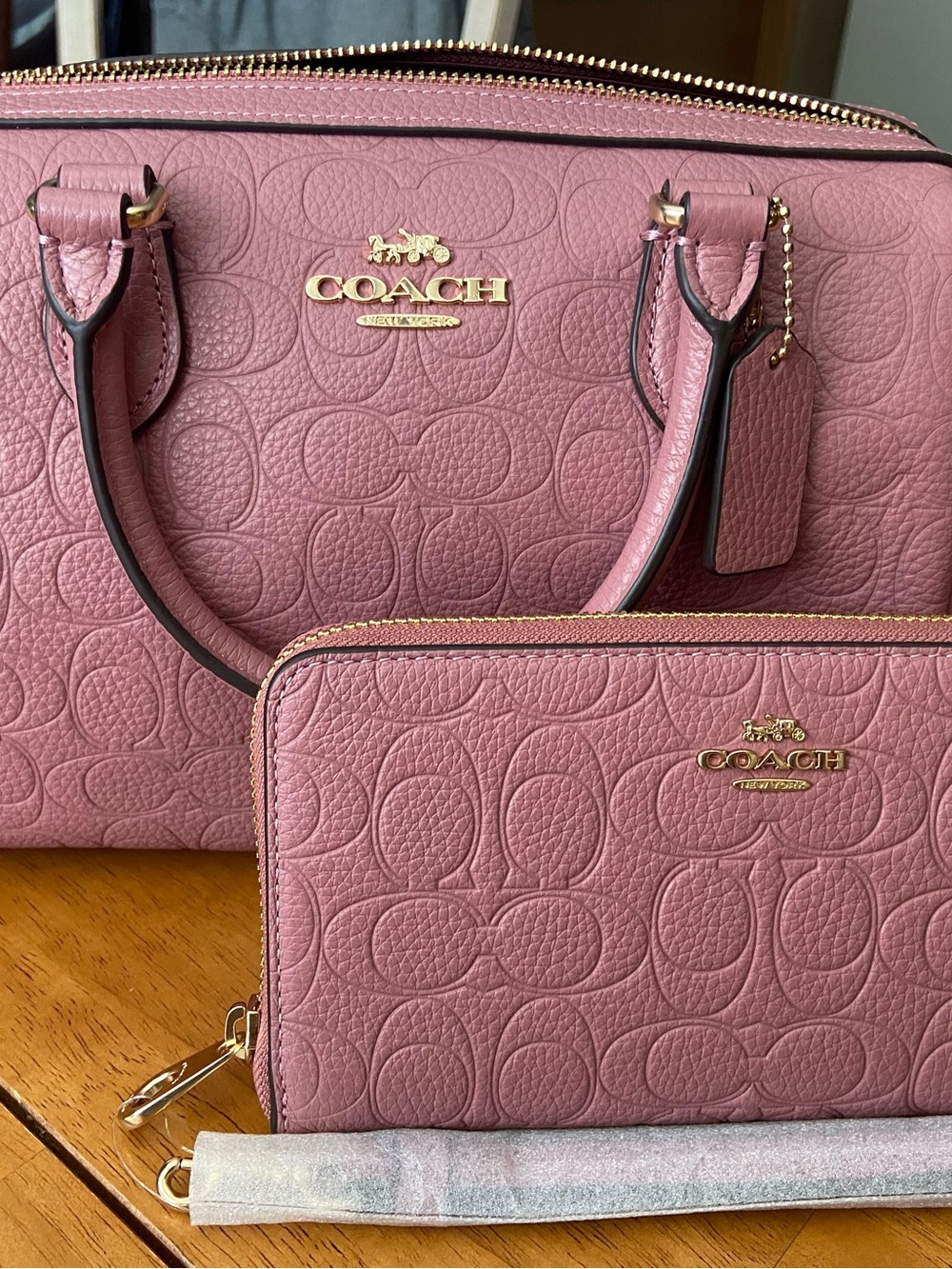 Coach Rowan Peony Signature Leather Regular & Wallet Clutch NWT